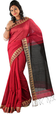 

Hawai Solid Fashion Silk Cotton Blend Saree(Red, Black), Black;red