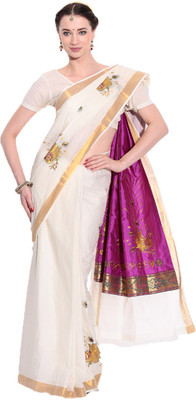 

Darps Self Design Balarampuram Cotton Saree(Multicolor), Cream