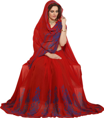 

Khushali Self Design, Printed Fashion Georgette Saree(Red)