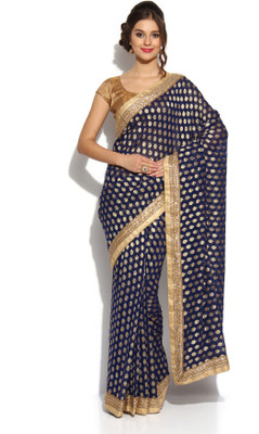 

Soch Self Design Fashion Georgette Saree(Blue, Beige), Navy blue