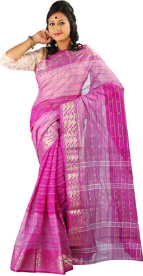 

Hawai Striped Tant Handloom Cotton Saree(Purple)