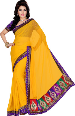 

Ishin Solid Fashion Chiffon Saree(Yellow