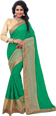 

Parisha Solid Daily Wear Chiffon, Georgette Saree(Green)