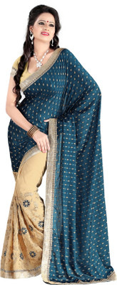 

Jiya Self Design, Embellished, Embroidered Fashion Jacquard, Georgette Saree(Dark Blue, Beige), Cream;dark blue