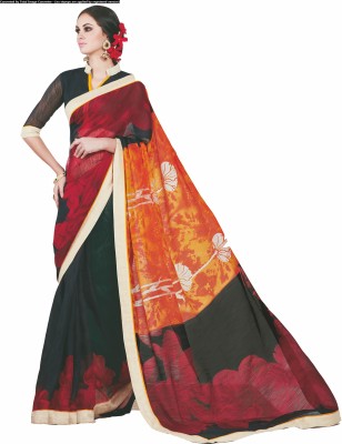 

Jiya Self Design, Printed Fashion Art Silk, Cotton Saree(Black, Multicolor)