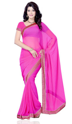 

JTInternational Solid, Self Design Fashion Georgette Saree(Pink)