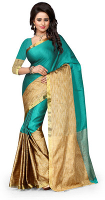

Style U Self Design Chanderi Poly Silk Saree(Green, Beige), Rama green and beige