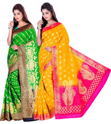 

Weavedeal Embellished Kanjivaram Silk Cotton Blend Saree(Pack of 2, Multicolor)