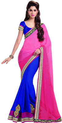 

Saara Printed Fashion Georgette Saree(Pink, Blue), Blue;pink