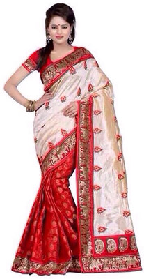 

Ishin Solid Fashion Chanderi Saree(Red), Red & white