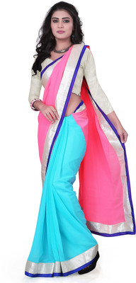 

Omkarcreation Plain Bollywood Georgette Saree(Multicolor), Pink;turquise