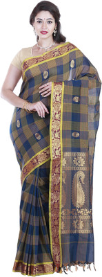 

SriSyndicate Checkered Fashion Cotton Saree(Dark Blue)