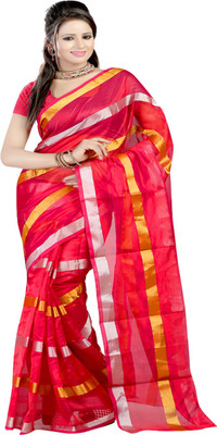 Ansu Fashion Solid Fashion Silk Saree(Red)