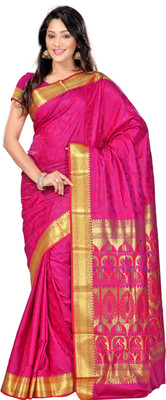

Varkala Silk Sarees Woven Kanjivaram Saree(Pink), Rani