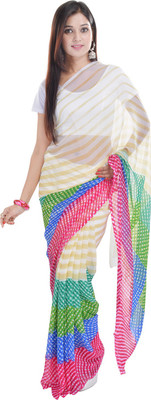 

Soundarya Printed Leheria Georgette Saree(Multicolor), Beige green