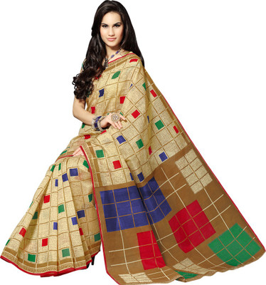 

Taanshi Checkered Daily Wear Cotton Saree(Beige)