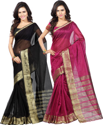 

Weavedeal Solid Banarasi Chanderi Saree(Pack of 2, Multicolor)