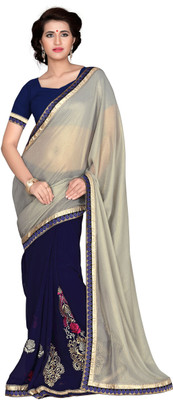 

Khushali Self Design, Embroidered Fashion Chiffon Saree(Grey, Blue), Blue;grey