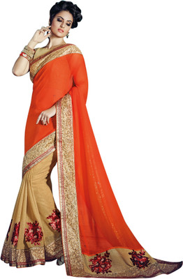 

Brijraj Embellished Fashion Georgette Saree(Orange, Beige), Beige;orange