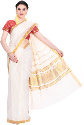

Darps Self Design Balarampuram Cotton Saree(Multicolor), Cream