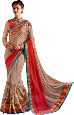 

Brijraj Embellished Fashion Net, Georgette Saree(Brown, Red)