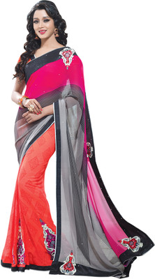 

Saara Self Design Daily Wear Georgette Saree(Orange, Pink)