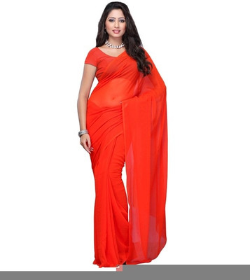 

Surupta Plain Fashion Georgette Saree(Red), Dark tomato