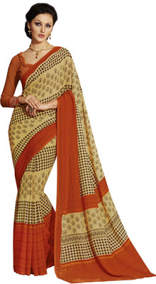 

Jiya Self Design, Printed Fashion Georgette Saree(Beige, Orange)