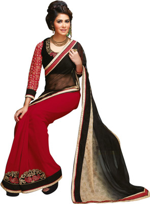 

Khushali Self Design, Embroidered Fashion Georgette, Chiffon, Jacquard Saree(Red, Black, Beige), Beige;black;red