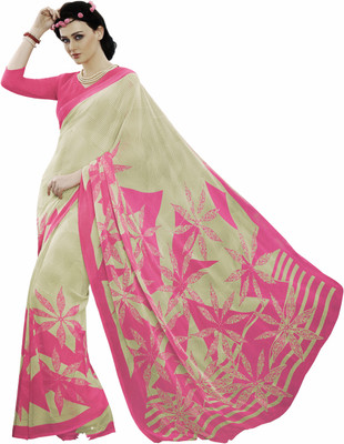 

Jiya Self Design, Printed Fashion Georgette Saree(Beige, Pink)