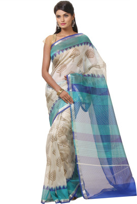 

JTInternational Printed Bhagalpuri Silk Saree(Blue, Beige), Beige;blue