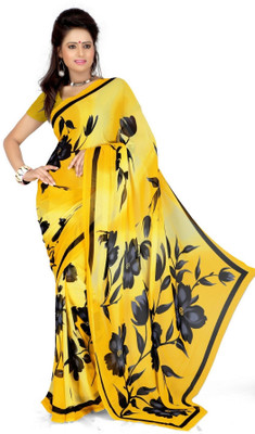 Cenizas Printed Fashion Chiffon Saree(Multicolor), Yellow