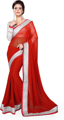 

Sourbh Sarees Solid Fashion Georgette Saree(Red)