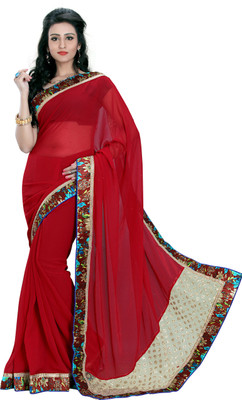 

Jiya Self Design, Embellished Fashion Georgette Saree(Maroon, Multicolor)