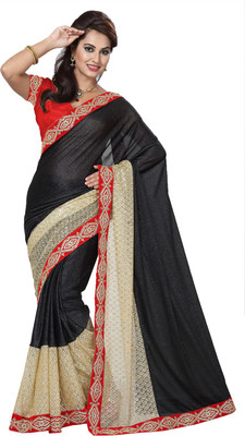 

Ishin Embellished Fashion Lycra Saree(Black), Beige;black