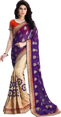 

Saara Printed Fashion Viscose Saree(Purple), Purple and cream