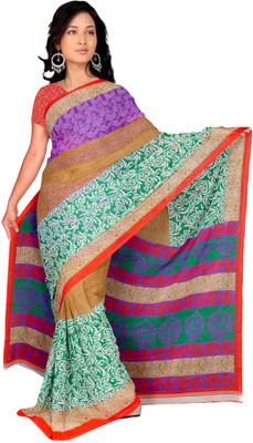 Vardan Prints Printed Bollywood Chiffon Saree(Green, Purple)