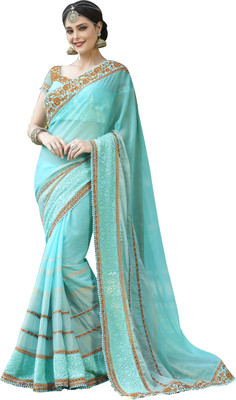 

Jiya Self Design, Embroidered, Embellished Fashion Georgette Saree(Light Blue)