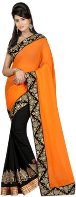 

Aksh Fashion Embroidered Bollywood Handloom Georgette Saree(Orange, Black), Black;orange