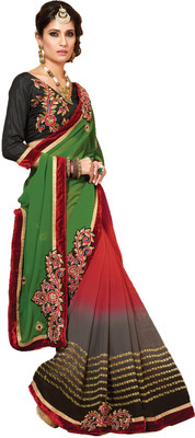 

Khushali Self Design, Embroidered, Embellished Fashion Georgette Saree(Black, Green, Multicolor)