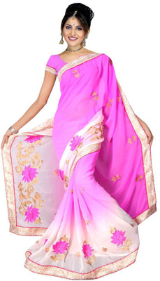 

Shree Rajlaxmi Sarees Embroidered Fashion Chiffon Saree(White, Pink), Pink;white