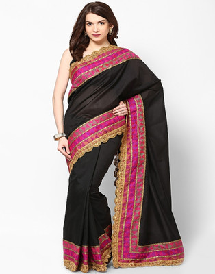 

Vivid India Self Design Fashion Art Silk Saree(Black, Pink), Black multi
