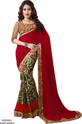 

Indianbeauty Self Design, Printed Fashion Chiffon Saree(Red)