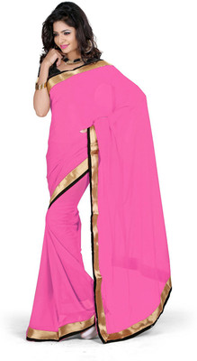 

Party Wear Dresses Plain Fashion Georgette Saree(Pink)