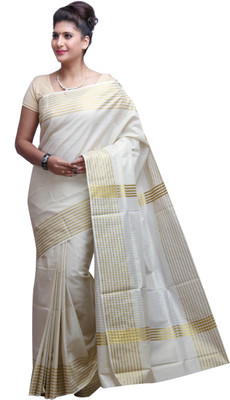 

Darps Self Design Balarampuram Cotton Saree(Multicolor), Cream
