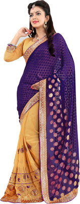 

Manthan Embroidered Daily Wear Georgette Saree(Purple, Beige), Dark purple & beige