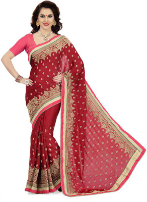 

Ishin Embellished Fashion Crepe Saree(Red)