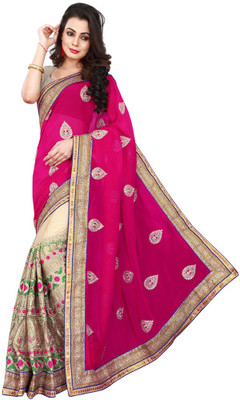 

Desi Butik Embroidered Fashion Georgette, Net Saree(Pink, Beige), Beige;pink