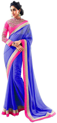 

Indrani Solid Fashion Chiffon Saree(Blue)