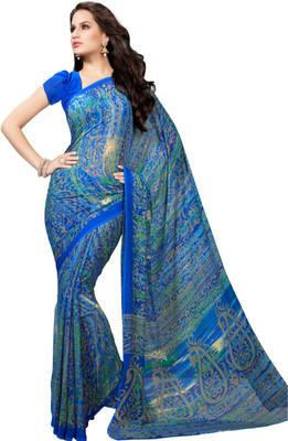 

Lovely Look Printed Daily Wear Georgette Saree(Blue, Beige)